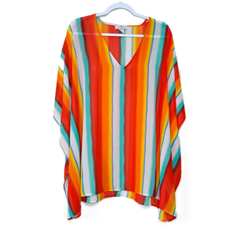 NWT Palms Away Orange Striped Dolman Swim Cover-Up M Beach Vacation Colorful